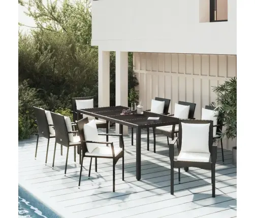 Sodo Komplektas Su Pagalvėlėmis, 9 Dalių, Juodas, Poliratanas