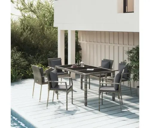 7-Daļīgs Dārza Mēbeļu Komplekts Ar Matračiem, Pelēks, Pe Pinums Vidaxl