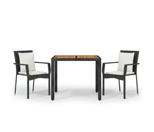 3-Daļīgs Dārza Mēbeļu Komplekts Ar Matračiem, Melns, Pe Pinums Vidaxl