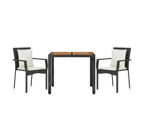 3-Daļīgs Dārza Mēbeļu Komplekts Ar Matračiem, Melns, Pe Pinums Vidaxl