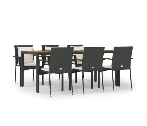 7-Daļīgs Dārza Mēbeļu Komplekts Ar Matračiem, Melns, Pe Pinums Vidaxl