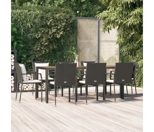 9-Osaline Aiamööbli Komplekt Patjadega, Must, Polürotang