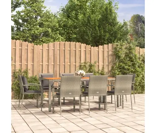 Sodo Komplektas Su Pagalvėlėmis, 9 Dalių, Pilkas, Poliratanas