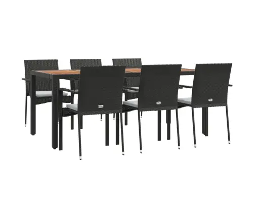 7-Osaline Aiamööblikomplekt Patjadega, Must, Polürotang