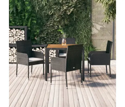 5-Daļīgs Dārza Mēbeļu Komplekts, Matrači, Melna Pe  Rotangpalma Vidaxl