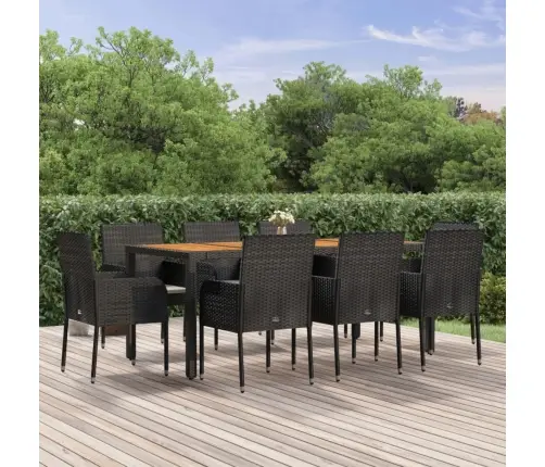 9-Daļīgs Dārza Mēbeļu Komplekts, Matrači, Melns, Pe Rotangpalma Vidaxl