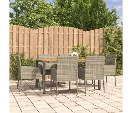 7-Daļīgs Dārza Mēbeļu Komplekts, Matrači, Pelēka Pe Rotangpalma Vidaxl