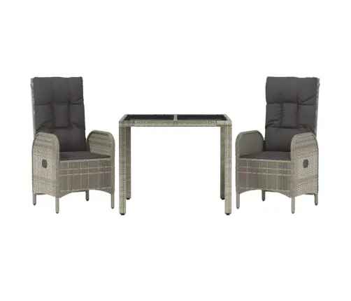 3-Osaline Aiamööbli Komplekt Patjadega, Hall, Polürotang