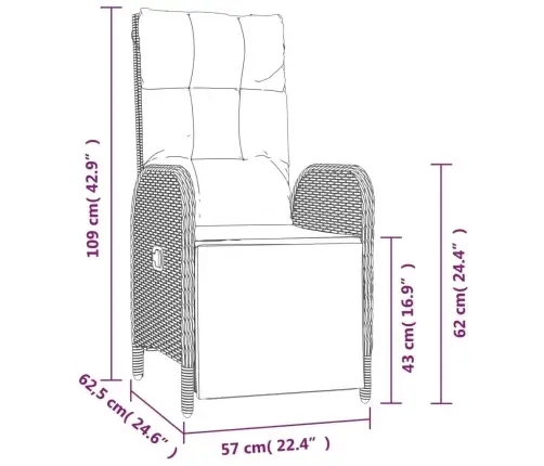 7-Daļīgs Dārza Mēbeļu Komplekts, Matrači, Pelēka Pe Rotangpalma Vidaxl