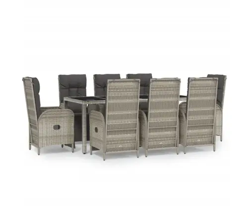 9-Daļīgs Dārza Mēbeļu Komplekts, Matrači, Pelēka Pe Rotangpalma Vidaxl