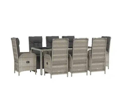 9-Daļīgs Dārza Mēbeļu Komplekts, Matrači, Pelēka Pe Rotangpalma Vidaxl