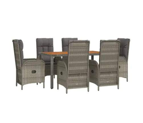 7-Daļīgs Dārza Mēbeļu Komplekts, Matrači, Pelēka Pe Rotangpalma Vidaxl