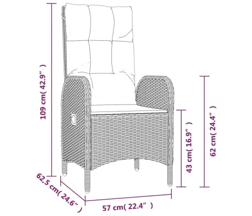 7-Daļīgs Dārza Mēbeļu Komplekts, Matrači, Pelēka Pe Rotangpalma Vidaxl
