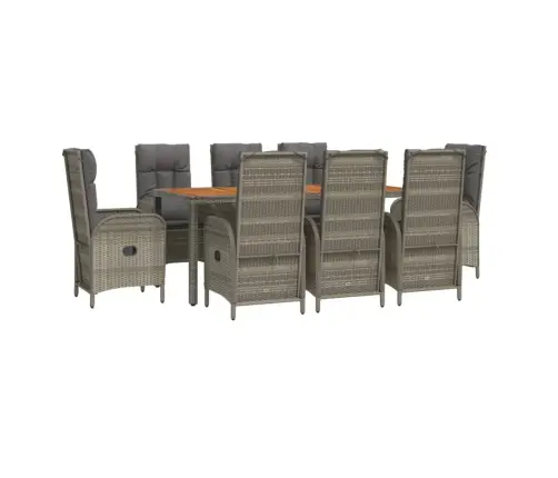 9-Osaline Aiamööbli Komplekt Patjadega, Hall, Polürotang