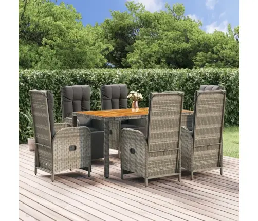 7-Daļīgs Dārza Mēbeļu Komplekts, Matrači, Pelēka Pe Rotangpalma Vidaxl