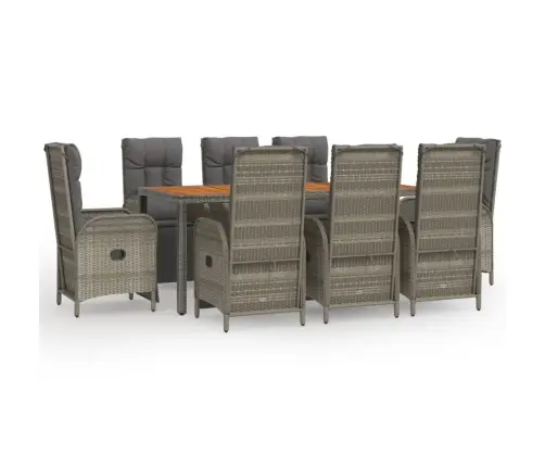 9-Daļīgs Dārza Mēbeļu Komplekts, Matrači, Pelēka Pe Rotangpalma Vidaxl