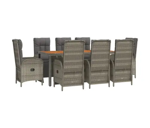 9-Daļīgs Dārza Mēbeļu Komplekts, Matrači, Pelēka Pe Rotangpalma Vidaxl