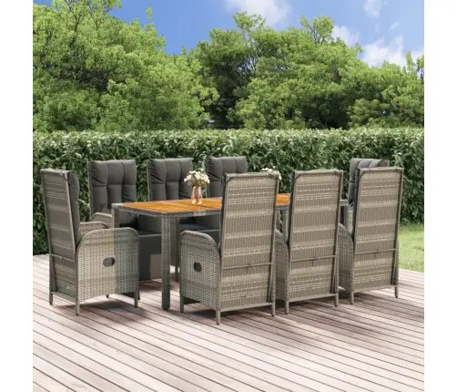 9-Daļīgs Dārza Mēbeļu Komplekts, Matrači, Pelēka Pe Rotangpalma Vidaxl