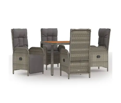 5-Daļīgs Dārza Mēbeļu Komplekts, Matrači, Pelēka Pe Rotangpalma Vidaxl