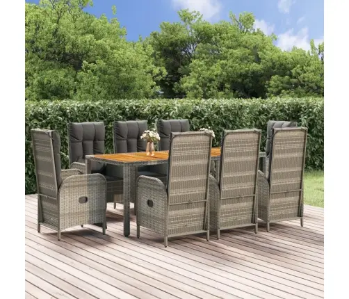 Sodo Komplektas Su Pagalvėlėmis, 9 Dalių, Pilkas, Poliratanas