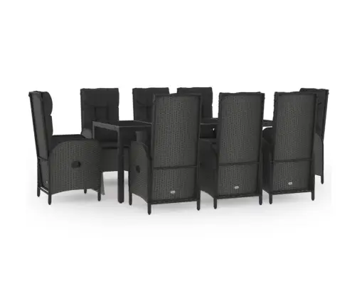 9-Osaline Aiamööbli Komplekt Patjadega, Must/Hall, Polürotang