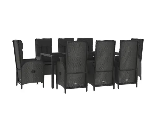9-Osaline Aiamööbli Komplekt Patjadega, Must/Hall, Polürotang