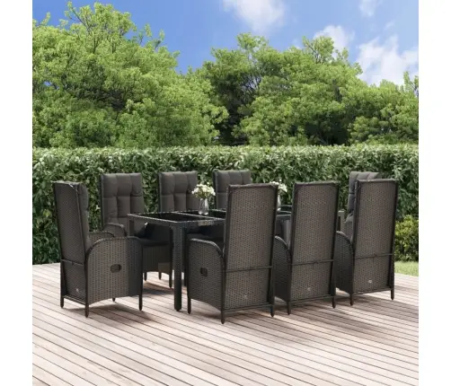 9-Osaline Aiamööbli Komplekt Patjadega, Must/Hall, Polürotang