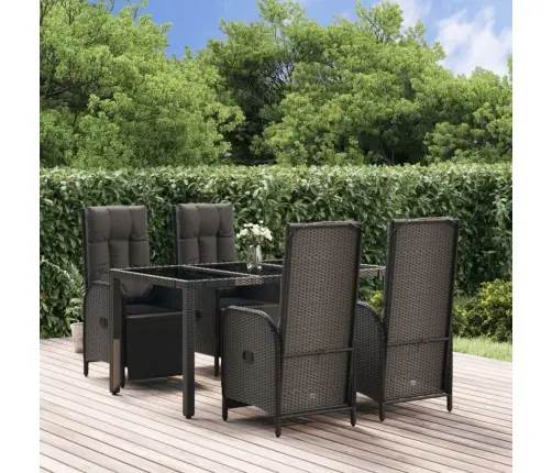 5-Daļīgs Dārza Mēbeļu Komplekts Ar Matračiem, Pe Pinums, Melns Vidaxl