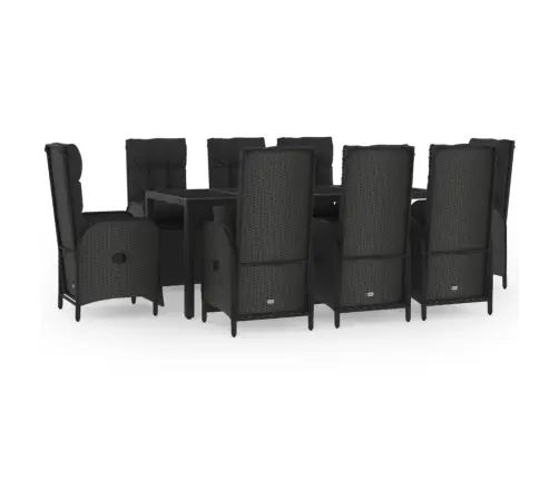 9-Osaline Aiamööbli Komplekt Patjadega, Must, Polürotang