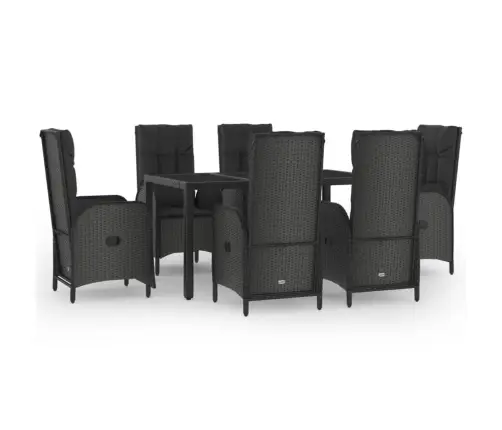 7-Osaline Aiamööblikomplekt Patjadega, Must, Polürotang