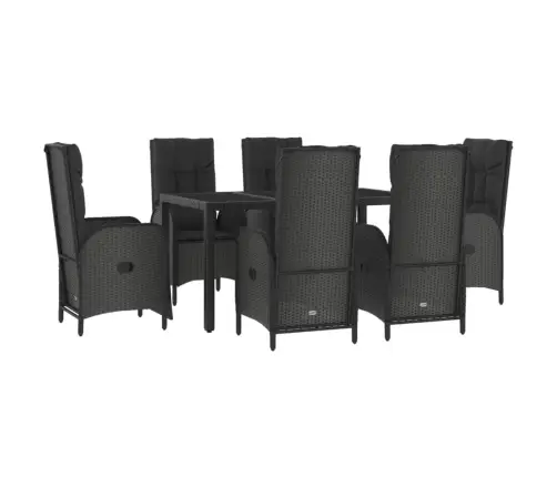 7-Osaline Aiamööblikomplekt Patjadega, Must, Polürotang