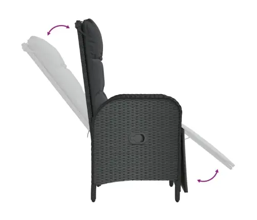 7-Osaline Aiamööblikomplekt Patjadega, Must, Polürotang