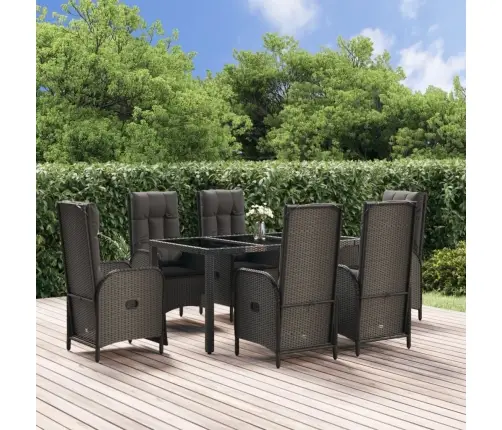 7-Osaline Aiamööblikomplekt Patjadega, Must, Polürotang