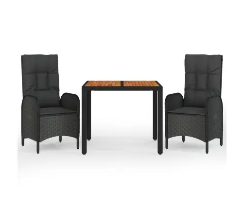 3-Daļīgs Dārza Mēbeļu Komplekts, Matrači, Melna Pe Rotangpalma Vidaxl