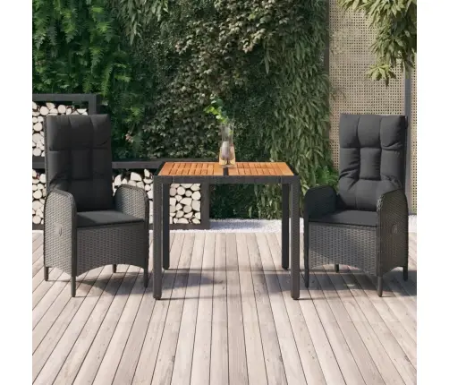 3-Daļīgs Dārza Mēbeļu Komplekts, Matrači, Melna Pe Rotangpalma Vidaxl