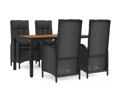 5-Daļīgs Dārza Mēbeļu Komplekts Ar Matračiem, Pe Pinums, Melns Vidaxl