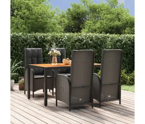 5-Daļīgs Dārza Mēbeļu Komplekts Ar Matračiem, Pe Pinums, Melns Vidaxl