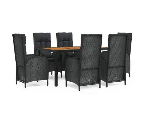 7-Daļīgs Dārza Mēbeļu Komplekts Ar Matračiem, Pe Pinums, Melns Vidaxl