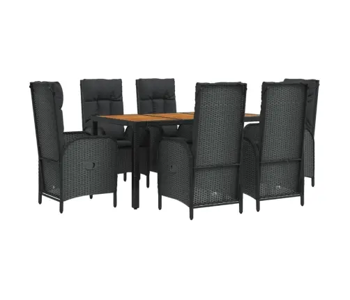 7-Daļīgs Dārza Mēbeļu Komplekts Ar Matračiem, Pe Pinums, Melns Vidaxl