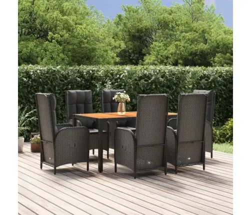 7-Daļīgs Dārza Mēbeļu Komplekts Ar Matračiem, Pe Pinums, Melns Vidaxl