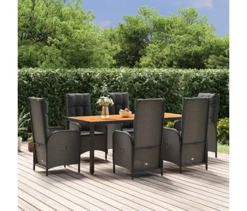 Sodo Komplektas Su Pagalvėlėmis, 7 Dalių, Juodas, Poliratanas