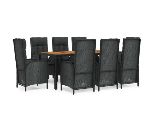 9-Osaline Aiamööbli Komplekt Patjadega, Must, Polürotang