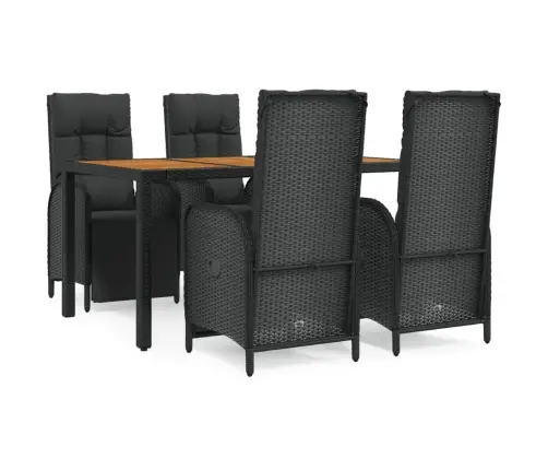 5-Daļīgs Dārza Mēbeļu Komplekts Ar Matračiem, Pe Pinums, Melns Vidaxl