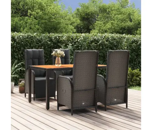 5-Daļīgs Dārza Mēbeļu Komplekts Ar Matračiem, Pe Pinums, Melns Vidaxl