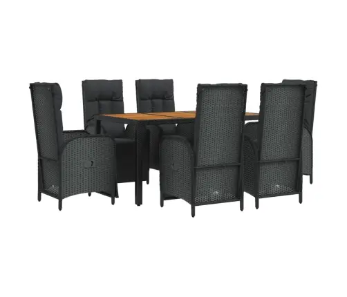 7-Daļīgs Dārza Mēbeļu Komplekts Ar Matračiem, Pe Pinums, Melns Vidaxl