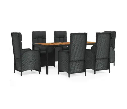 7-Daļīgs Dārza Mēbeļu Komplekts Ar Matračiem, Pe Pinums, Melns Vidaxl