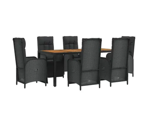 7-Daļīgs Dārza Mēbeļu Komplekts Ar Matračiem, Pe Pinums, Melns Vidaxl