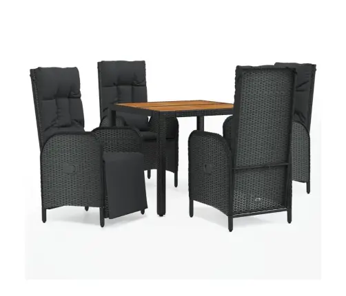 5-Osaline Aiamööbli Komplekt Patjadega, Must, Polürotang