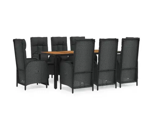 9-Daļīgs Dārza Mēbeļu Komplekts, Matrači, Melns, Pe Rotangpalma Vidaxl