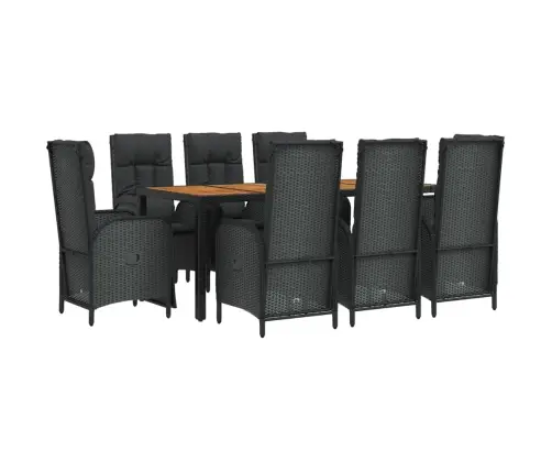 9-Daļīgs Dārza Mēbeļu Komplekts, Matrači, Melns, Pe Rotangpalma Vidaxl